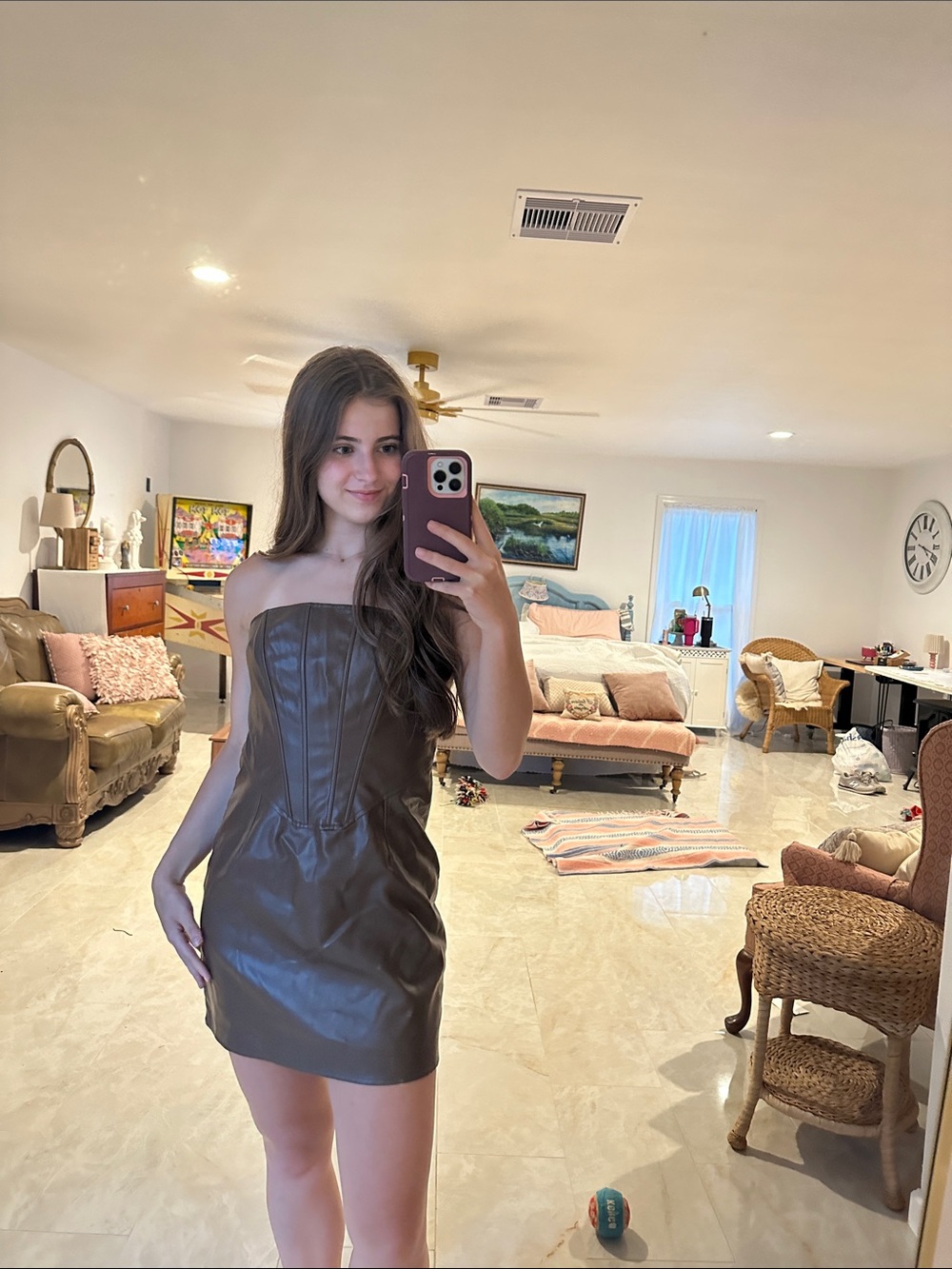 PacSun Strapless Faux-Leather Mini Dress in Brown - Picture 1 of 5